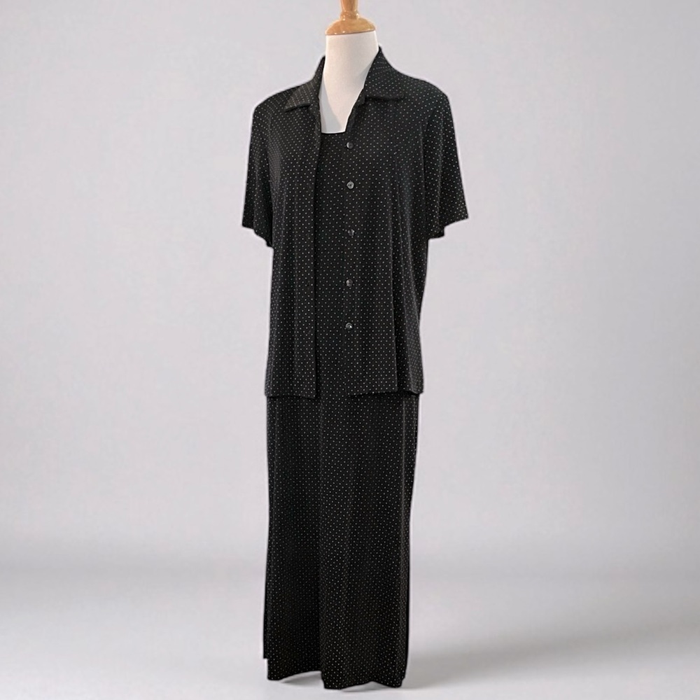 VINTAGE RONNI NICOLE POLKA DOT MAXI DRESS WITH MATCHING TOP NAVY BLUE SIZE 10